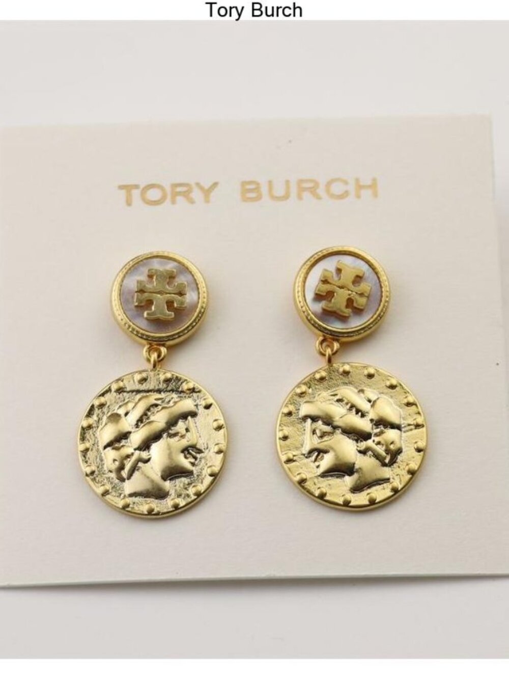 Tory Burch Gold Coin Drop Logo Earrings